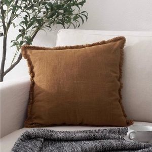 ATLINIA Soft Brown Linen Pillow Cover With Fringes NWT